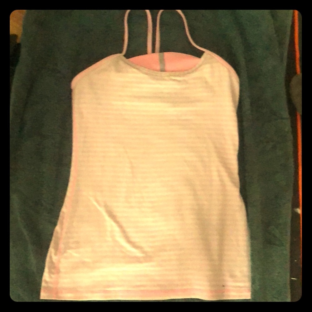 Lululemon pink and white striped racer back tank